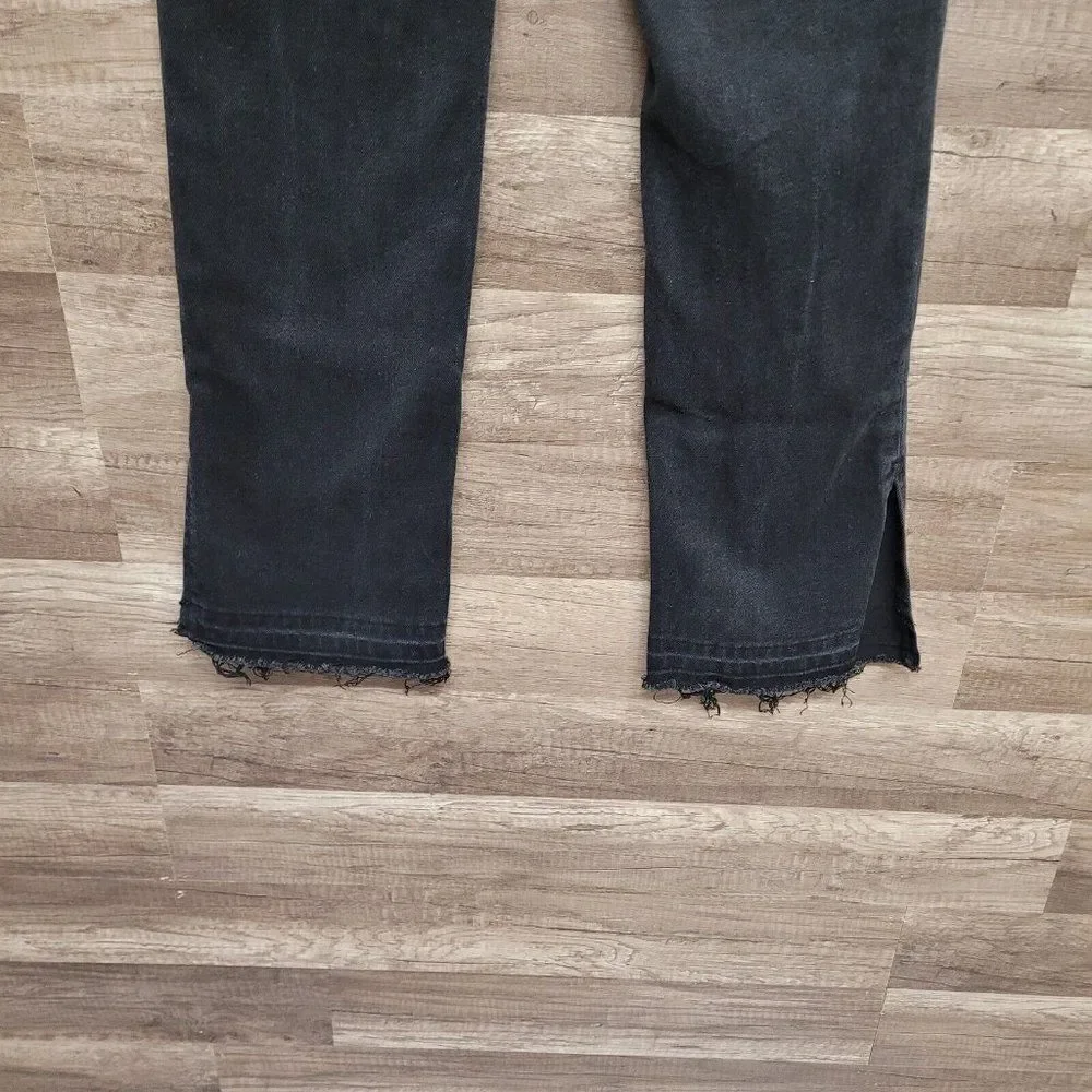 Vibrant Miu Split Leg Vintage Black Bootcut‎ Ripped Jeans Womens Raw Hem 3 / 25